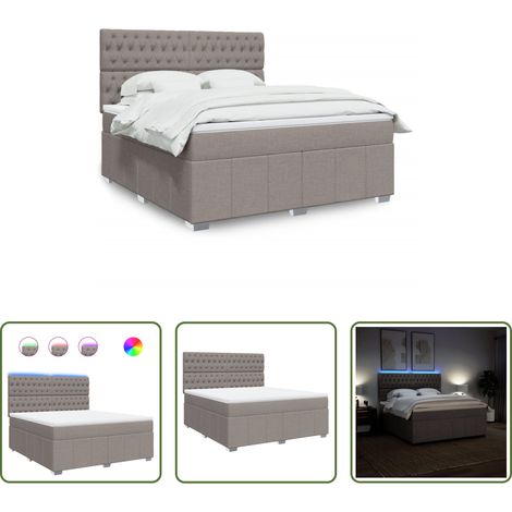 vidaXL LED-Beleuchtung - Boxspringbett mit Matratze Taupe 180x200 cm Stoff (1/5)