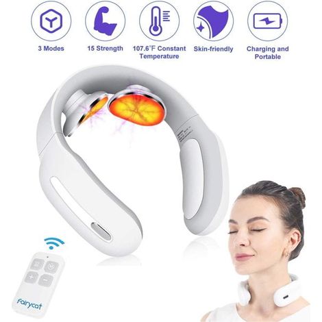 Coussin Massage Cervical Chauffant Sans Fil, Appareil de Massage 4D à Impulsions avec 3 Modes et 15 Vitesses, Idéal Bureau, Maison, Voyage, Cadeau Homme Femme Papa Maman (1/5)