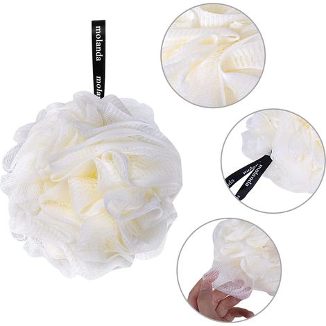 Boule de lavage pour le corps en éponge en maille pour exfoliation, essentiels de douche (blanc)