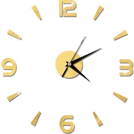 Sticker horloge murale en acrylique miroir 1 mm, décoration murale DIY, style moderne pour la maison, le bureau ou la chambre (Or) (1/5)