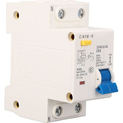 Disjoncteur différentiel DZ40LE 63 A, 63 A, ignifugé, monophasé (1P+N), montage sur rail, 130 V, à poignée unique (1/5)