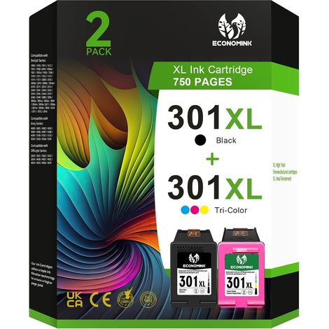 Cartouches 301 Compatibles pour HP 301 – Multipack Noir et Couleur, Cartouche HP 301 Compatible pour Imprimantes DeskJet 3050 1050 1510 2544 2549, Envy 4500 4504 5530, OfficeJet 2620 4630 4632 4634 (1/5)