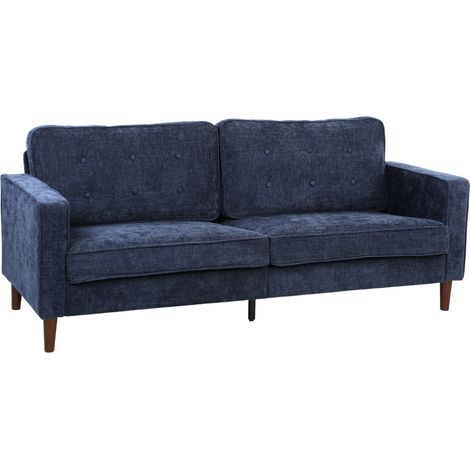 HOMCOM 3 Seater Sofa with Button Tufting Wood Legs, Dark Blue