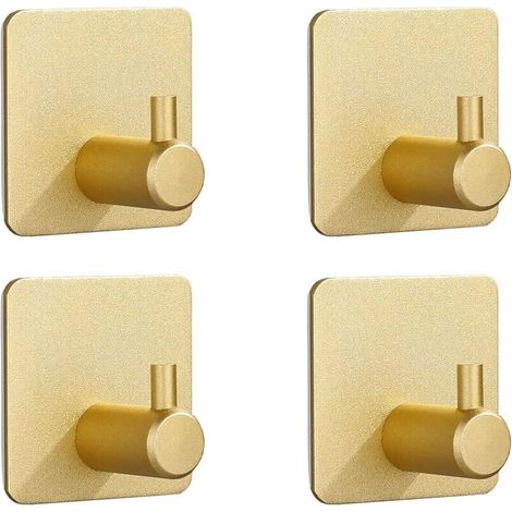 Set mit 4 starken, selbstklebenden Haken für Mäntel, Türen, Badezimmer, Wände, Küche - Saugnapf (Gold)