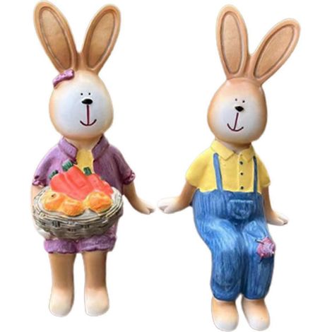 Lot de 2 décorations de bureau représentant un couple de lapins, mignonnes et charmantes, légères et parfaites pour le salon et le jardin. (1/5)
