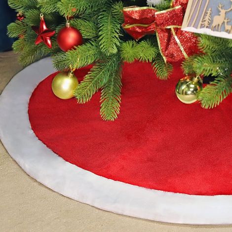 Red and White Christmas Tree Skirt, Christmas Tree Mat Suitable for 1.0m / 1.2m / 1.5m Christmas Tree, Christmas Tree Skirt Suitable for Christmas, Party, Wedding -120cm