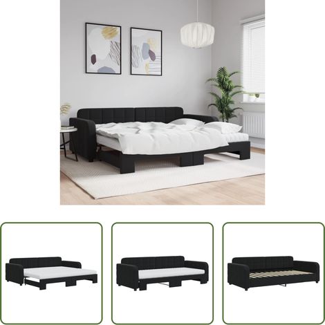 vidaXL Canapé transformable - Lit de jour avec gigogne et matelas noir 90x200 cm velours (1/5)