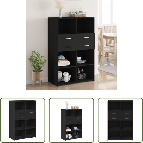 Buffet élégant - Buffet haut noir 80x42,5x124 cm bois d'ingénierie (1/5)