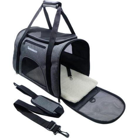 Sac de transport souple pour petits chiens, chats, chatons, chiots - Respirant - 5 fenêtres en maille (taille M, gris) (1/5)