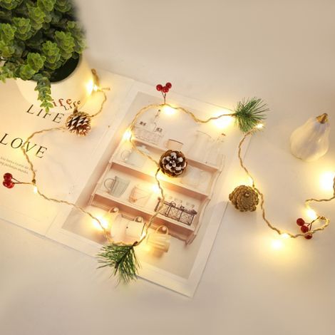Ortviai Guirlande Lumineuse LED en Fil de Cuivre avec Pommes de Pin – 2 m, 20 Lumières, Alimentation sur Piles (1/3)