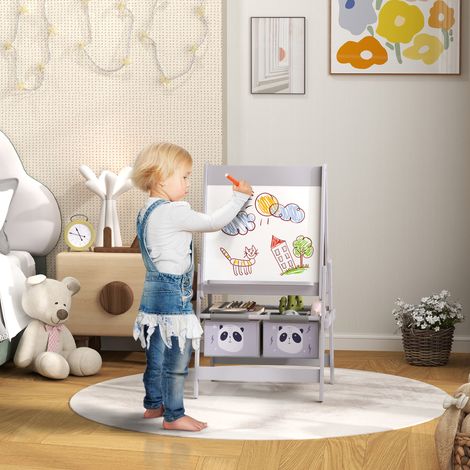 Tableau pour Enfants avec Chevalet 3 en 1 et 2 Conteneurs, Âge 3-8 ans, 54x46.5x93cm, Gris (1/5)