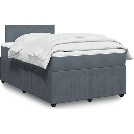 Cama box spring con colchón terciopelo gris oscuro 120x190 cm (1/5)