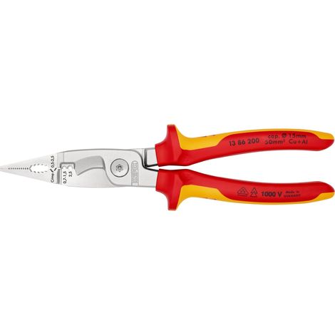 KNIPEX 13 86 200 Pince pour installations électriques isolées par gaines bi-matière, certifiées VDE chromée 200 mm
