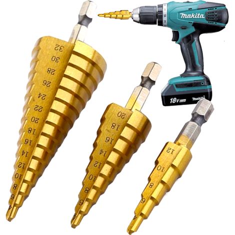 Brocas cónicas escalonadas HSS para metal, plástico y madera, juego hexagonal de 4-32 mm (1/5)