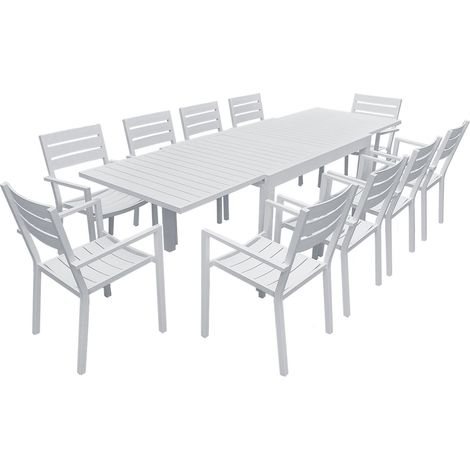 HAPPY GARDEN - Salon de jardin VENEZIA extensible 132/264 en aluminium blanc - 10 places (1/4)