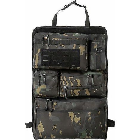 Sac de rangement pour siège arrière de voiture (camouflage noir), organisateur tactique multipoches avec sangle réglable de 1,75 m pour matériel de pêche, camping et voyages (1/5)