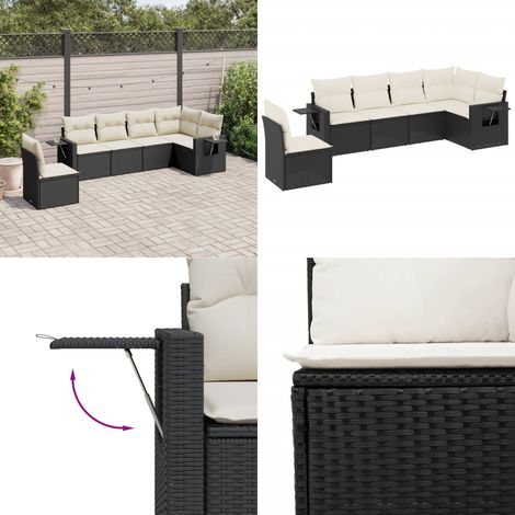 Salon de jardin 6 pcs avec coussins noir résine tressée - Salon De Jardin - Meuble De Jardin - Canapé Extérieur - Ensemble Salon - Résine Tressée - Home & Living (1/5)