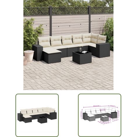 The Living Store 8-tlg. Garten-Sofagarnitur mit Kissen Schwarz Poly Rattan - Gartenmöbel - Esstischgarnituren - Outdoor Möbel - Lounge Set - Rattan Gartenmöbel (1/3)
