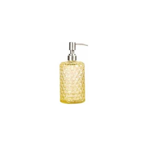 Dispenser di sapone in vetro con beccuccio in acciaio inox per bagno, toilette o cucina (giallo) - Crezuo (1/4)