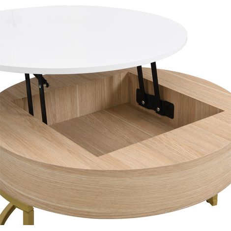 Fortuna Lai – Lot de 2 tables basses gigognes – Grande table avec plateau relevable – Petite table avec 2 tiroirs – MDF blanc – Design moderne