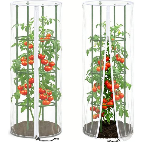 Cage de protection anti-insectes pour tomates en filet maille 63, housse à fermeture éclair, Composition : 2pcsforme ronde1504646, Couleur : transparent (1/5)