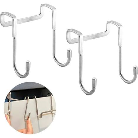 Lot de 2 crochets multi-usages pour porte d'armoire, tiroir, placard, ustensiles de cuisine, porte d'armoire, sacs, serviettes et clés, crochets argentés pour accrocher (argent) (1/5)