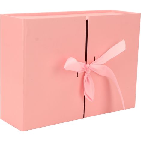 Boîte cadeau double porte à nœud, réutilisable, pliante, 26x19x8cm, en papier rose, décoration pliable pour emballage. (1/5)