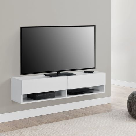 Mobile Porta TV/Consolle da Parete con 2 Ante e Ripiani/Scomparti140 x 31 x 30 cm Armadio a Muro con Apertura a Ribalta per Camera/Salotto/Ingresso - Bianco (1/5)