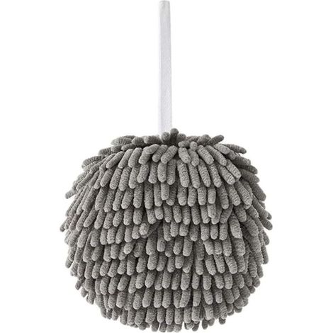 Essuie Mains Suspendus Chenille Handball Microfibre Séchage Rapide Suspendu Essuie Mains en Coton Serviettes à Vaisselle Salle de Bains Boule de Bain pour Cuisine Salle de Bains (Gris) (1/2)