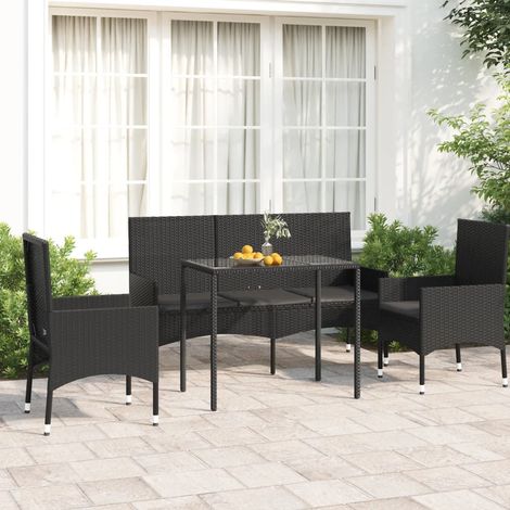 Salon de jardin 4 pcs,Mobilier de terrasse,Table et Chaise pour Relax avec coussins Noir Résine tressée -YZ528957 (1/5)