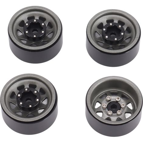 Satz von 4 2,5 cm (1 Zoll) tiefen Beadlock-Felgen, universell für Traxxas Offroad-Fahrzeugkarosserien und ferngesteuerte Autos, mit Schrauben, titanfarben. (1/4)
