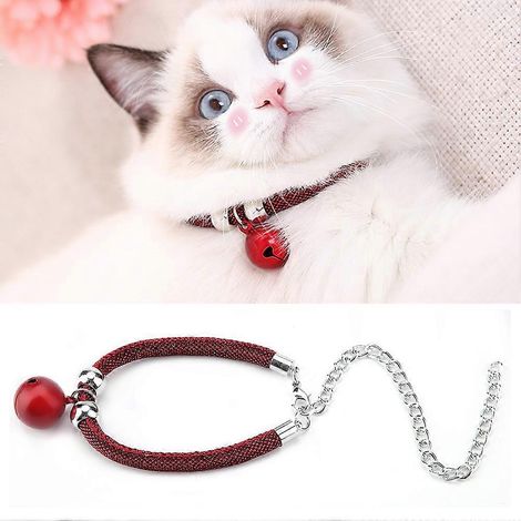 Collier pour animaux de compagnie de style japonais, accessoire en nylon, collier à clochette pour chat avec chaînette d'extension (rouge) (1/2)