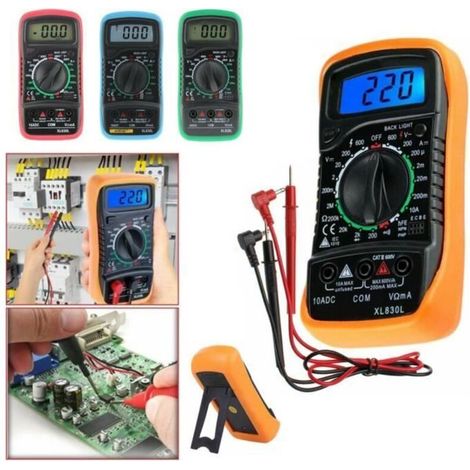 LCD Bleu Multimètre Numérique XL830L Voltmètre Ampèremètre Ohmmètre Tester, Testeur de tension CA et CC Vérificateur circuit Buzzer