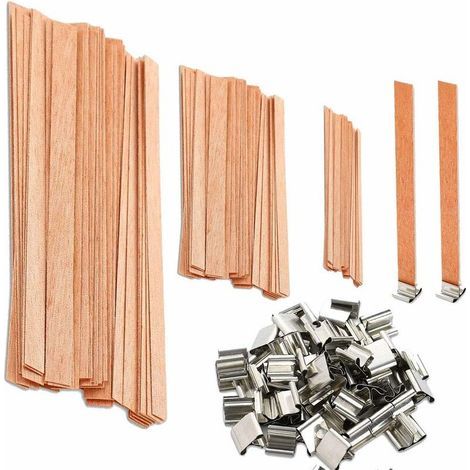Lot de 50 Mèche de Bougie en Bois, avec Support de Fer, pour la Fabrication de Bougies et l'Artisanat Bricolage de Bougies, 3 Tailles-Fei Yu (1/5)