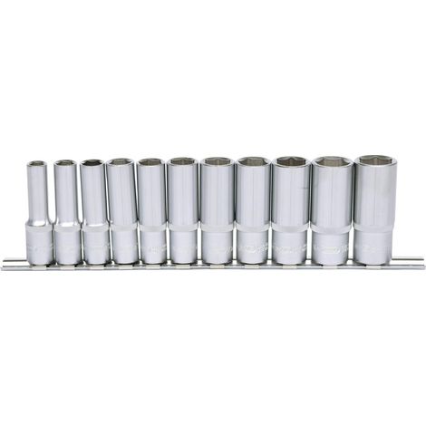 Kstools – Coffret cliquet et douilles 3/8' – 11 pcs 6 pans longues 8-19 mm – Acier chrome vanadium – Système FlankTraction (1/2)