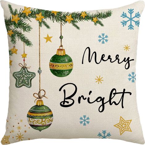 Housse De Coussin - 45 x 45 cm - Coton Lin - Motif Noël Arbre Sapin Flocons Neige - Pour Canapé Fauteuil Intérieur Extérieur - 1 Pièce