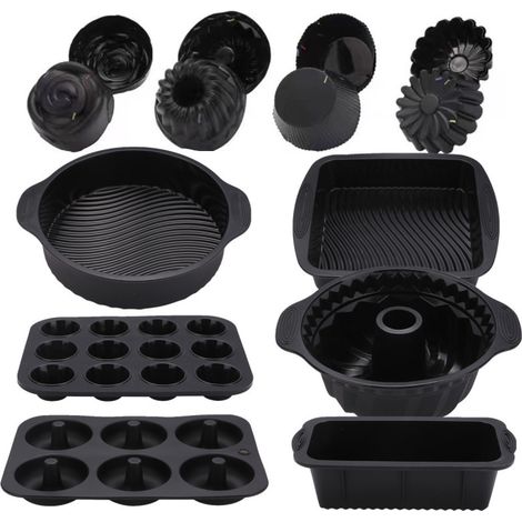 Nuevo juego de 30 moldes para pasteles, moldes para muffins, moldes para cupcakes, bandeja de silicona para hornear, sartén para tostadas (negra) (1/5)