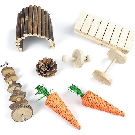 Set mit 8 Hamsterspielzeugen: Stöcke aus natürlichem und organischem Apfelholz, ideales Geschenk für Tierbesitzer, langlebig. (1/4)