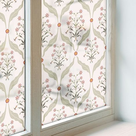 Klebefolie 50x116 cm Dekorativ Folie für Badezimmer Schlafzimmer Milchglas Selbstklebend Sichtschutz Fenster Dekorfolie Blickdicht PVC Blumenmuster