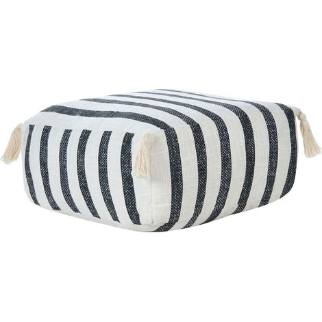 Coussin de Sol en Coton 45 x 45 cm Rayé Noir et Blanc Ashti Salon Bureau Chambre (1/5)