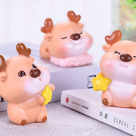Ravissante sculpture miniature en émail représentant une étoile, la lune et un cerf, un bijou en résine, un mini ornement de table. Idéale comme cadeau pour un gâteau en forme d'animal étoilé. (1/4)