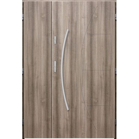 Porte d'entrée double LYNX 130x200 cm chêne blanchi - Poignée et serrure : Sans - Poussant: Gauche
