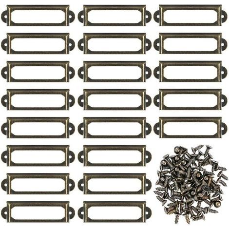 Lot de 50 porte-étiquettes en métal avec vis pour meubles, tiroirs, armoires, cartes, plaques de nom pour bureau, bibliothèque, étagères - Bronze (S-59 x 17 mm) (1/4)
