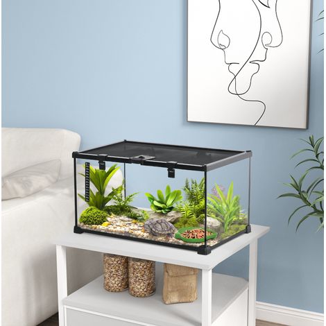 CHICFURN Terrario para reptiles 50 x 30 x 25 cm de vidrio y acero negro con termómetro (1/5)