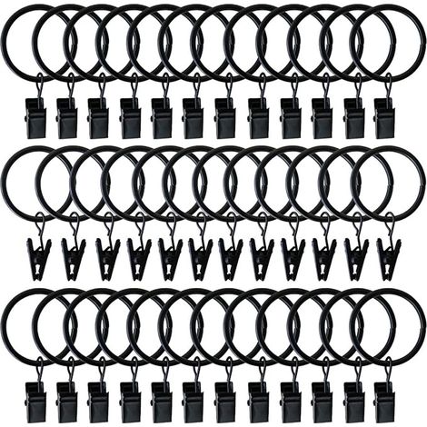 BEBUSINGOTO 50 Stück robuste Vorhangring-Clips aus Metall für dekorative Vorhangringe, Vintage-Stil, rostbeständige Vorhangclips, passend für Gardinenstangen bis zu 6,1 cm, Schwarz (1/5)