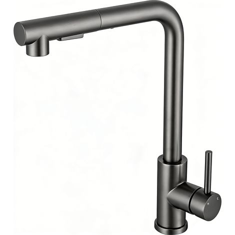AICA Hochdruck Edelstahl Wasserhahn Küche Ausziehbar Küchenarmatur 2 Sprühfunktionen Mischbatterie Metallic Grau
