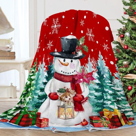 Plaid De Noël - Flanelle 280 Gsm - 130 X 150 Cm - Motifs Arbre De Noël Camion Rouge Flocon De Neige - Pour Canapé Lit Salle De Séjour - 1 Pièce (1/5)
