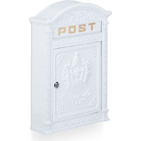 Boîte aux lettres murale vintage antique 44,5 x 31 x 9,5 cm en fonte d'aluminium noir (1/4)