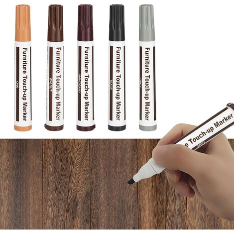 Feutre Retouche Bois,Kit Reparation Parquet,Kit de réparation pour bois,Stylo Retouche Meuble,Réparation de Meubles,Accessoire Cire Réparation Bois,5pcs (1/5)