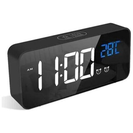 Réveil Numérique, Alarm Réveil LED avec Snooze, Luminosité réglable, ave mode jour de travail, 2 modes d'alimentation (Noir)